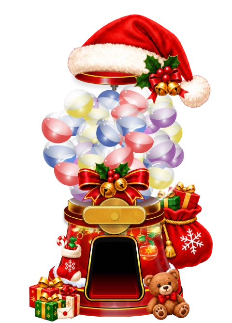 サンタ帽とプレゼントで飾った赤いクリスマスガチャ