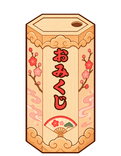 花模様の木の筒のおみくじ